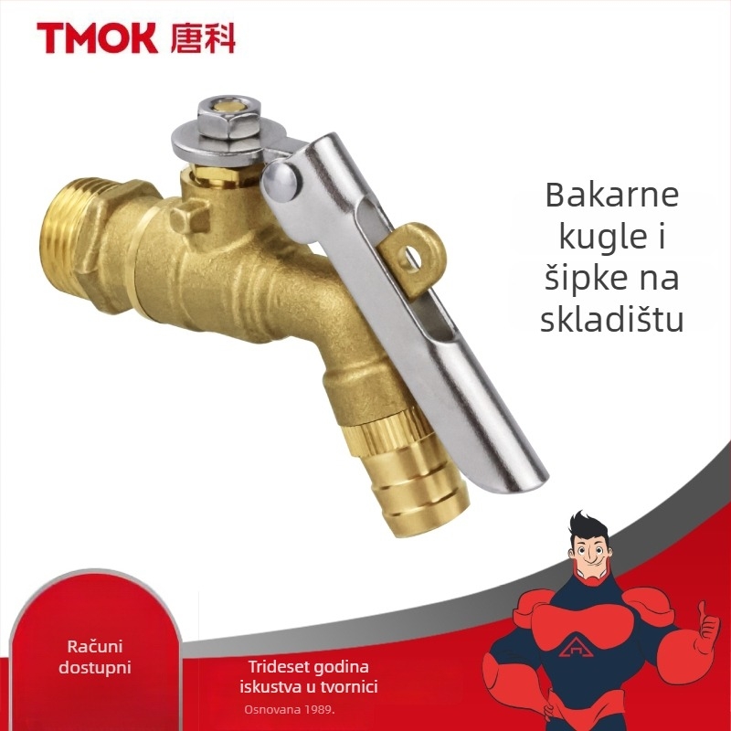Brončani vodovodni ventil s zaključnim izlazom za vanjsku upotrebu u dvorištu, ručna upravljanje, dvodijelna konstrukcija, kuglastog tipa