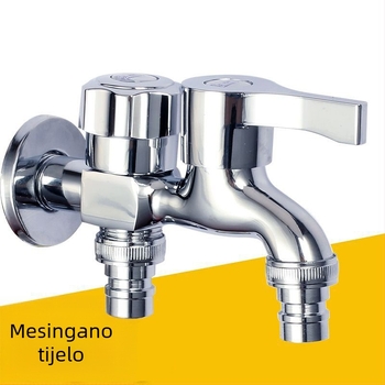 Zidni čep za perilicu rublja, jedan ulaz – dva izlaza, višefunkcionalan, dvostruka ručica, bakar, elektroplatiranje, 0,8 MPa