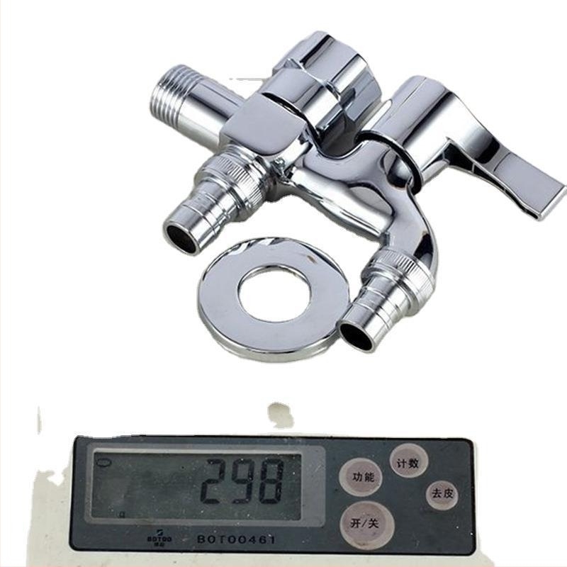 Zidni čep za perilicu rublja, jedan ulaz – dva izlaza, višefunkcionalan, dvostruka ručica, bakar, elektroplatiranje, 0,8 MPa