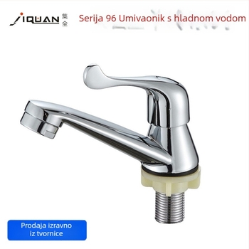 Kuhinjska slavina za umivaonik od legure, za ploču, s jednim otvorom, brzo otvaranje, keramički disk ventil, 0–60°C, 0,6 MPa, 20 mm ulaz/izlaz, model Jq-10874