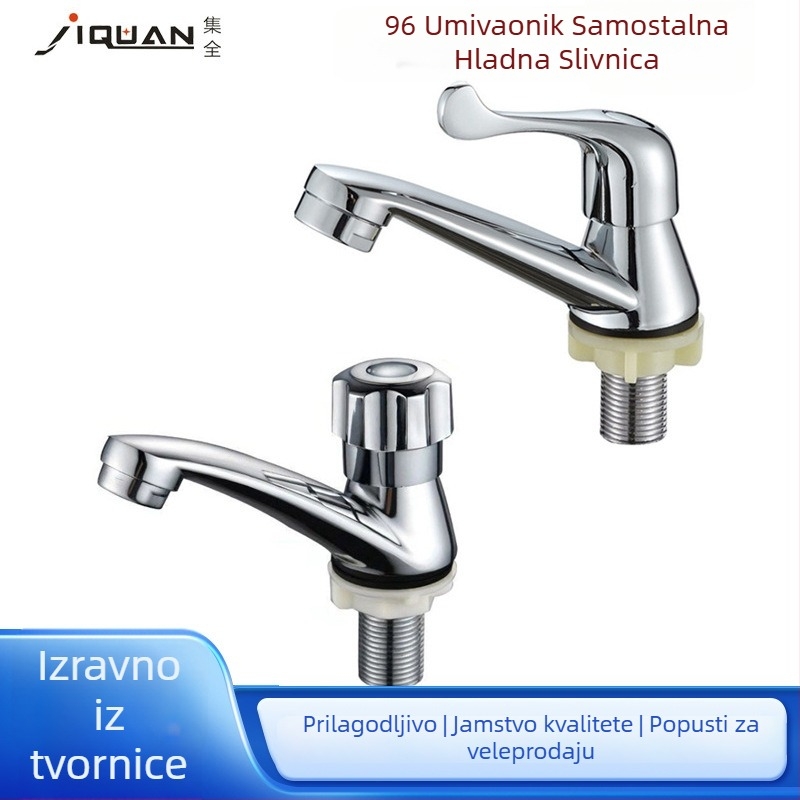 Kuhinjska slavina za umivaonik od legure, za ploču, s jednim otvorom, brzo otvaranje, keramički disk ventil, 0–60°C, 0,6 MPa, 20 mm ulaz/izlaz, model Jq-10874