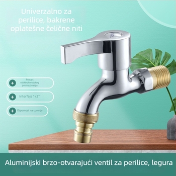 Slavina za perilicu rublja - cinkova legura, keramički jezgreni ventil, zidna okretna instalacija, 4‑točkovni ulaz/izlaz, model 4984516