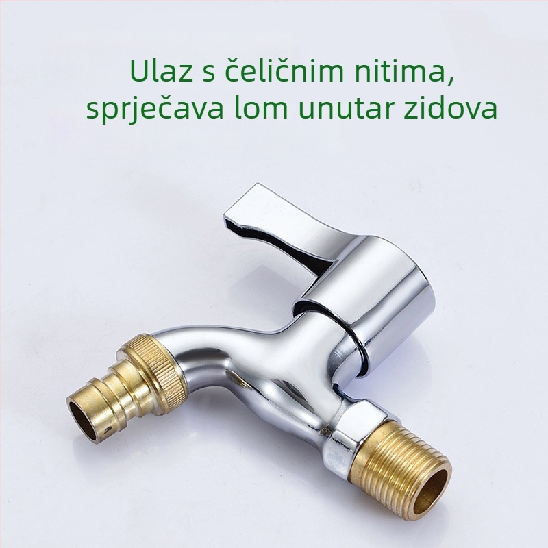 Slavina za perilicu rublja - cinkova legura, keramički jezgreni ventil, zidna okretna instalacija, 4‑točkovni ulaz/izlaz, model 4984516