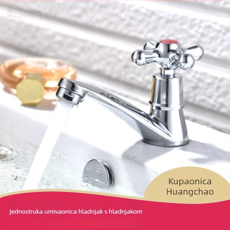 Slavina za umivaonik – hladna voda, materijal: cinkova legura, keramički ventil, elektroplatirani završetak, radna temperatura 2–90 °C