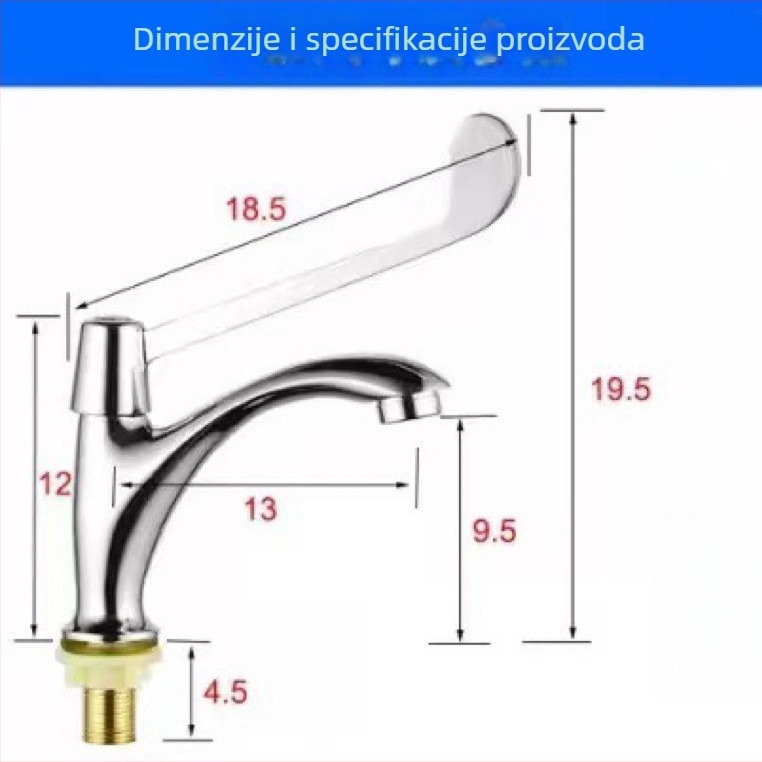 Kutna slavina za umivaonik, bakreno tijelo, potpuno bakreno jezgro ventila, otvaranje ključem, 0–100 °C