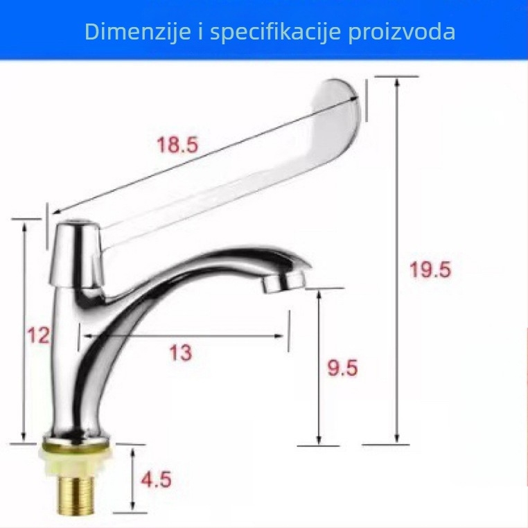 Kutna slavina za umivaonik, bakreno tijelo, potpuno bakreno jezgro ventila, otvaranje ključem, 0–100 °C
