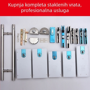 Podovi setovi sprijanja za okvir vrata od stakla, željezna konstrukcija, gornja i donja vratna osovina, galvanizirani i sprej premaz, 0,75 kg po setu