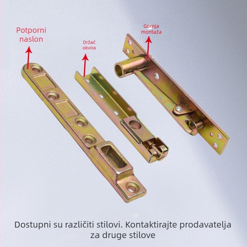 Podovi setovi sprijanja za okvir vrata od stakla, željezna konstrukcija, gornja i donja vratna osovina, galvanizirani i sprej premaz, 0,75 kg po setu