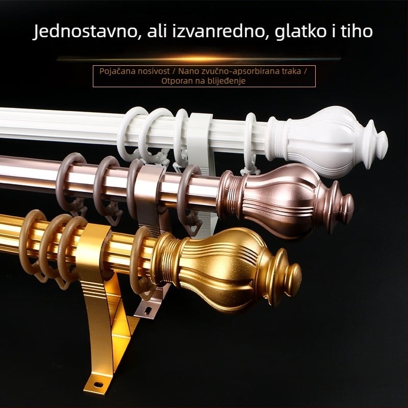 Rimski štap za zavjese od aluminijske legure - Model JM8883, za viseće zavjese, uključuje dekorativnu glavu od aluminijske legure, ABS dekorativnu glavu, aluminijski nosač - Moderan minimalistički stil