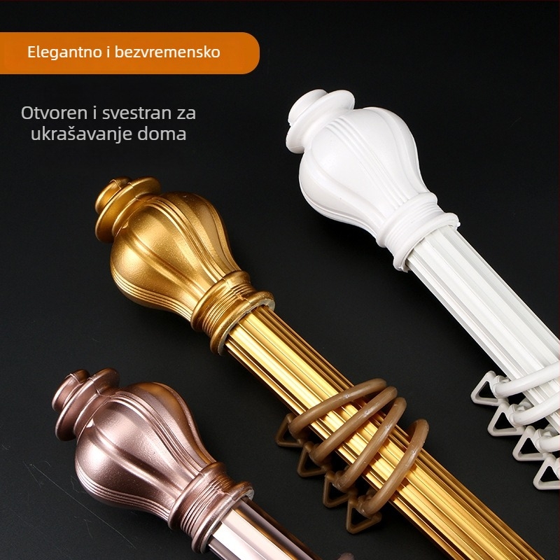 Rimski štap za zavjese od aluminijske legure - Model JM8883, za viseće zavjese, uključuje dekorativnu glavu od aluminijske legure, ABS dekorativnu glavu, aluminijski nosač - Moderan minimalistički stil