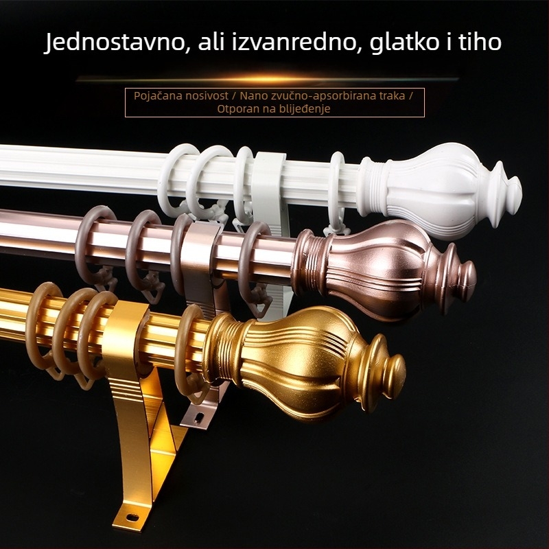 Rimski štap za zavjese od aluminijske legure - Model JM8883, za viseće zavjese, uključuje dekorativnu glavu od aluminijske legure, ABS dekorativnu glavu, aluminijski nosač - Moderan minimalistički stil
