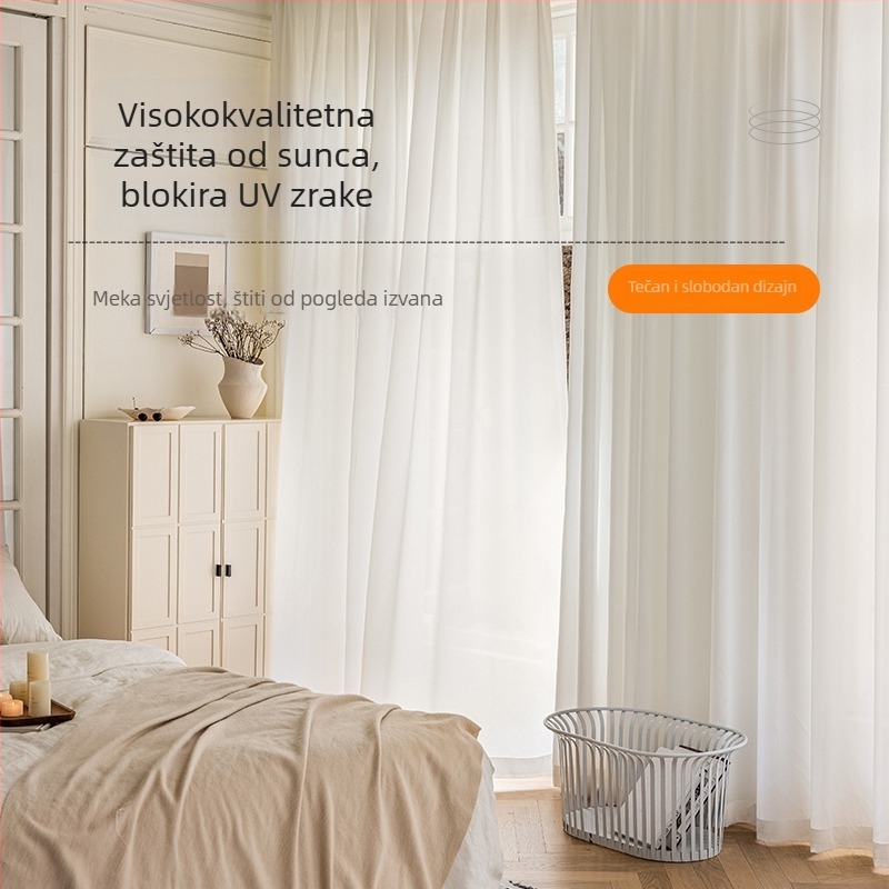 Mrežasta zavjesa za zakrivljene prozore; poliester; prozirna; pogodna za dnevni boravak, spavaću sobu, radnu sobu, balkon