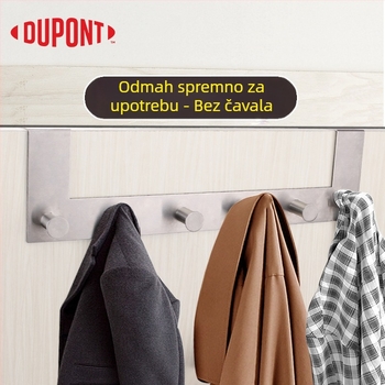 Kuka za vrata s četiri kukice, od nehrđajućeg čelika, brušeni završetak, okretna, bez bušenja, pogodna za vrata soba, kupaonice ili ulaza, za ključeve, torbe i odjeću | Marka DuPont