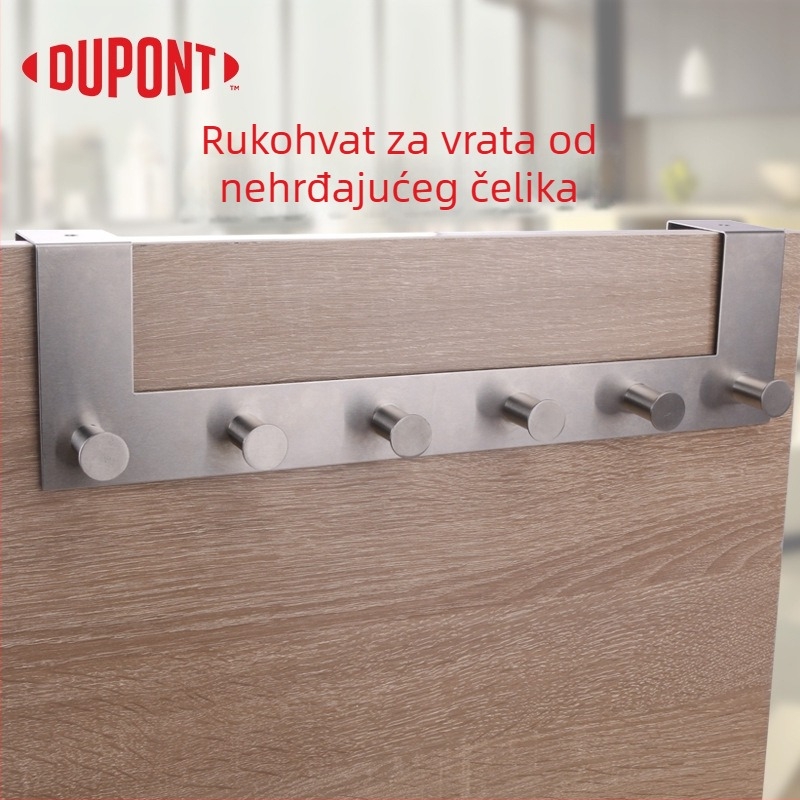 Kuka za vrata s četiri kukice, od nehrđajućeg čelika, brušeni završetak, okretna, bez bušenja, pogodna za vrata soba, kupaonice ili ulaza, za ključeve, torbe i odjeću | Marka DuPont