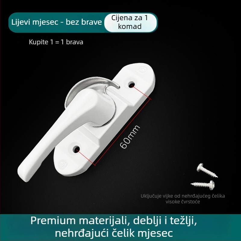 Polumjesečna brava za aluminijske prozore i vrata - model 002, materijal: aluminijski spoj, površinska obrada: lakiranje, stil: moderni jednostavni