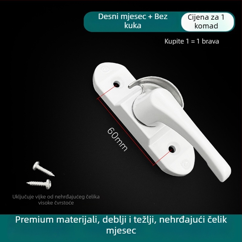 Polumjesečna brava za aluminijske prozore i vrata - model 002, materijal: aluminijski spoj, površinska obrada: lakiranje, stil: moderni jednostavni