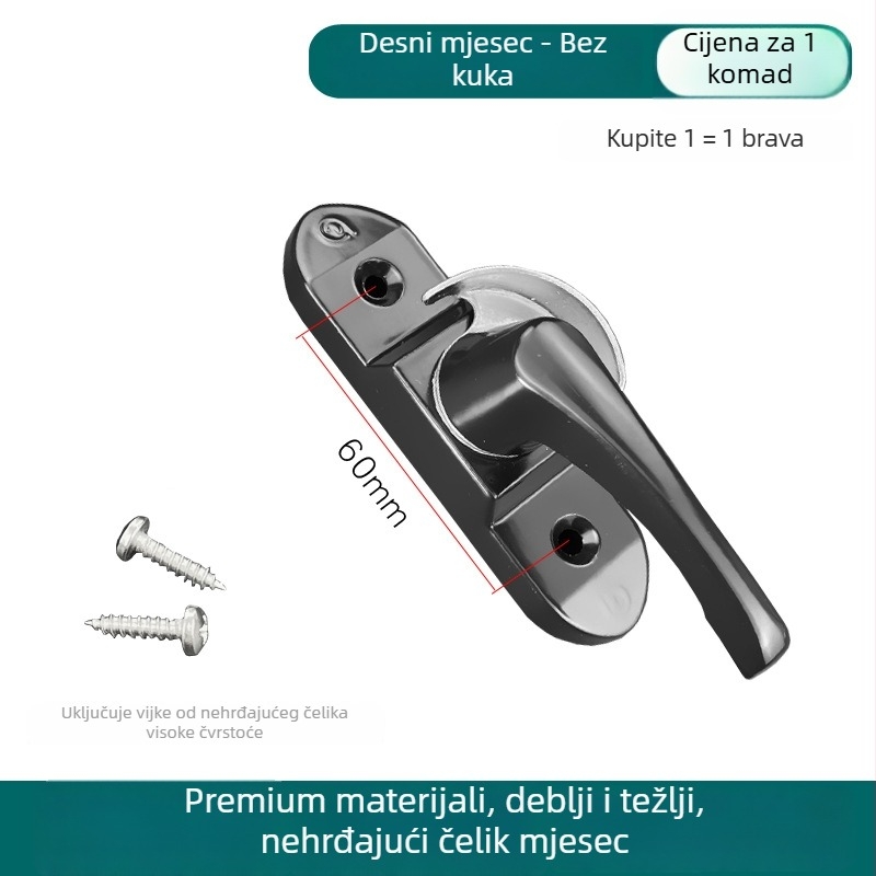 Polumjesečna brava za aluminijske prozore i vrata - model 002, materijal: aluminijski spoj, površinska obrada: lakiranje, stil: moderni jednostavni