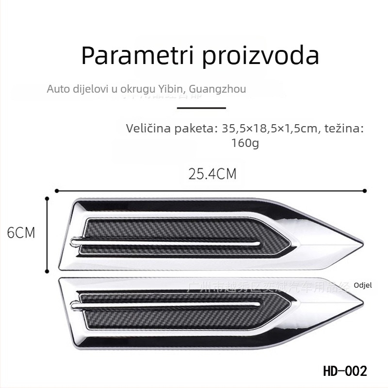 3D naljepnica za karoseriju automobila s dizajnom bočnog otvora za zrak, ABS, HDELF, samoljepljiva ugradnja