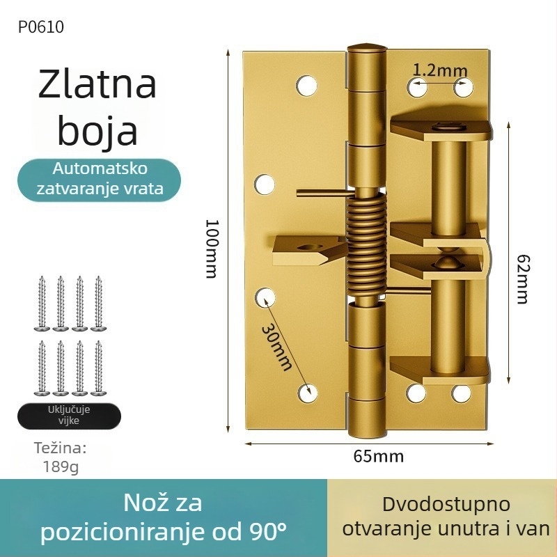 Skriveni mehanizam zatvaranja vrata za drvena vrata - automatsko zatvaranje, 90° pozicija, željezna konstrukcija