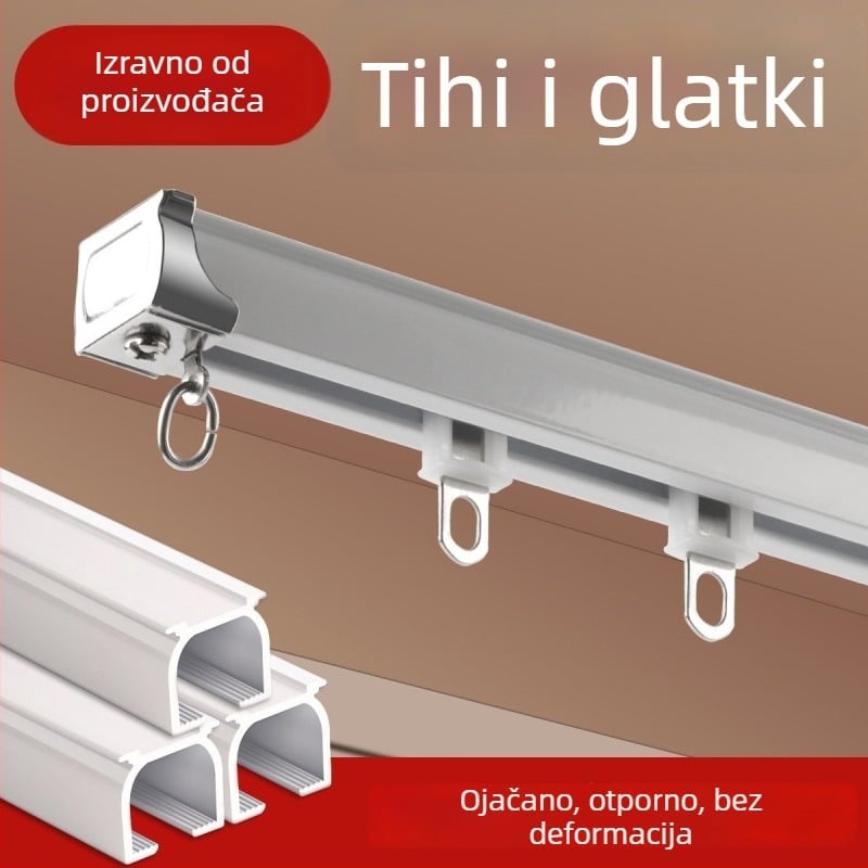 Sustav tračnica za zavjese — ravna tračnica, jednostruka/dvostruka tračnica, montaža na gornji ili bočni nosač, debeli plast, tih hod