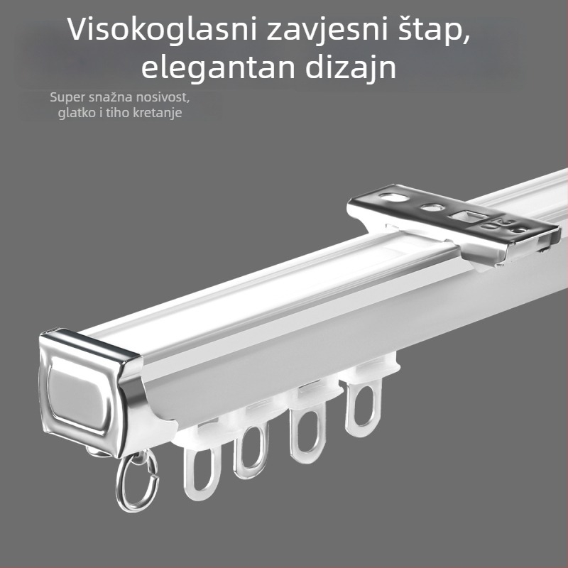 Sustav tračnica za zavjese — ravna tračnica, jednostruka/dvostruka tračnica, montaža na gornji ili bočni nosač, debeli plast, tih hod