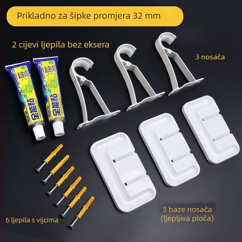 Šipka za zavjese bez bušenja, ljepilo za zid, aluminijska legura, pogodna za garderobu i sušenje odjeće