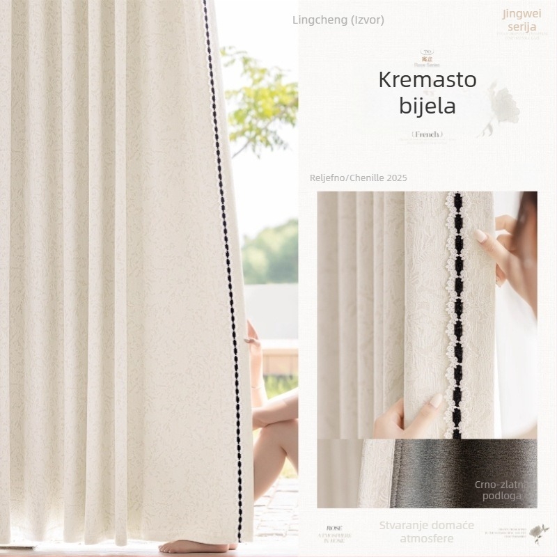 Zavjese Chenille Jacquard – potpuno zatamnjenje 90-100% – francuski stil – uzorak biljaka i cvijeća