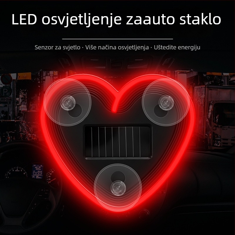 LED ambijentalno svjetlo u obliku srca za unutarnjost automobila, trokutasti bočni prozor, USB napajanje, neon efekat