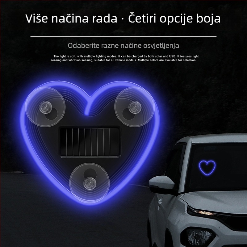 LED ambijentalno svjetlo u obliku srca za unutarnjost automobila, trokutasti bočni prozor, USB napajanje, neon efekat