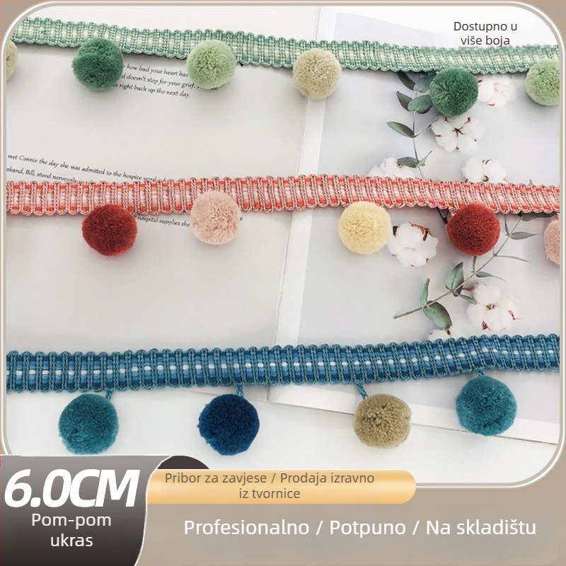 Čipkasti rub s pahuljicama za zavjese, materijal poliester + vunena kugla, Model 1, Pogodno za sve vrste zavjesa, Modni stil