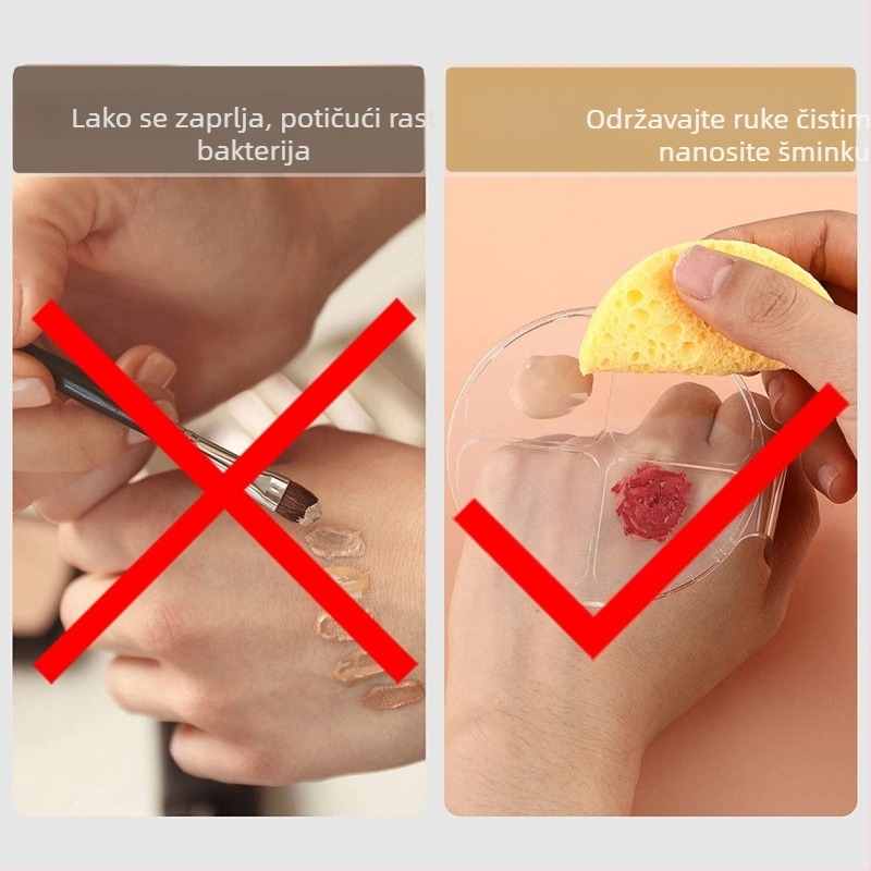 Wafferday Ručna akrilna paleta kružnog oblika s četiri odjeljka za miješanje tekućeg temelja, kozmetički alat