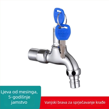 Kran za perilicu rublja s ključem, bakreni, vanjska zidna montaža, 4 priključka, samo hladna voda (0-90°C, 1.0 MPa, 4 priključci)
