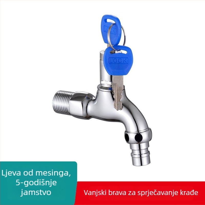 Kran za perilicu rublja s ključem, bakreni, vanjska zidna montaža, 4 priključka, samo hladna voda (0-90°C, 1.0 MPa, 4 priključci)