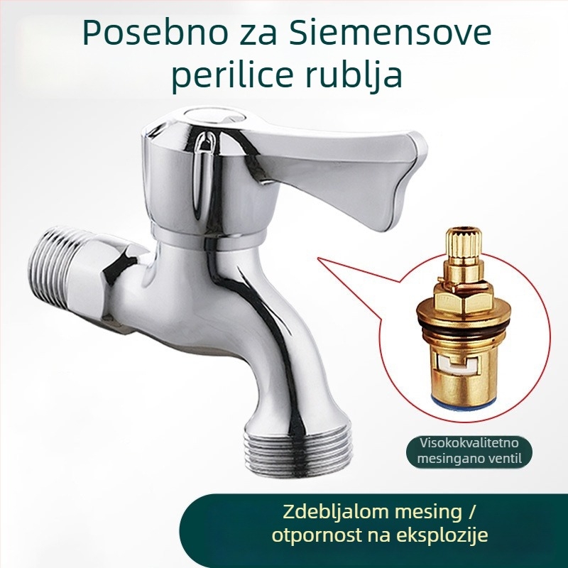 OUTUR slavina za perilicu rublja, bakrena, navoj, otvaranje ključem, keramički ventil, jednodijelna konstrukcija
