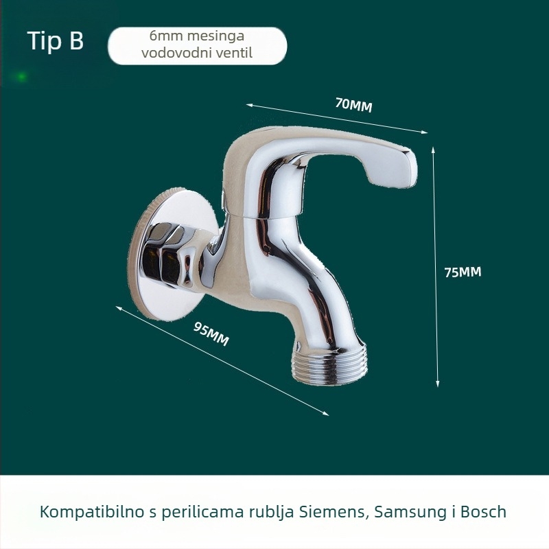 OUTUR slavina za perilicu rublja, bakrena, navoj, otvaranje ključem, keramički ventil, jednodijelna konstrukcija