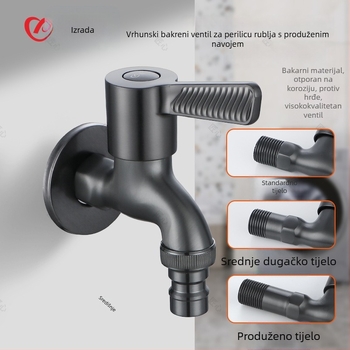 Unutarnje ugradbeni bakreni ventil za perilicu rublja, model JXDF9117, ugradnja u zid, cjelokupno bakreno tijelo ventila, nominalni tlak 2.0 MPa, radna temperatura 100°C, otvaranje ključem