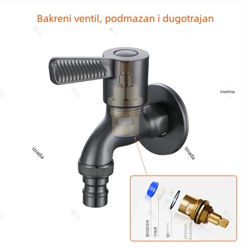 Unutarnje ugradbeni bakreni ventil za perilicu rublja, model JXDF9117, ugradnja u zid, cjelokupno bakreno tijelo ventila, nominalni tlak 2.0 MPa, radna temperatura 100°C, otvaranje ključem