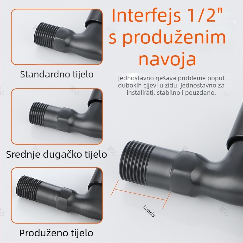 Unutarnje ugradbeni bakreni ventil za perilicu rublja, model JXDF9117, ugradnja u zid, cjelokupno bakreno tijelo ventila, nominalni tlak 2.0 MPa, radna temperatura 100°C, otvaranje ključem