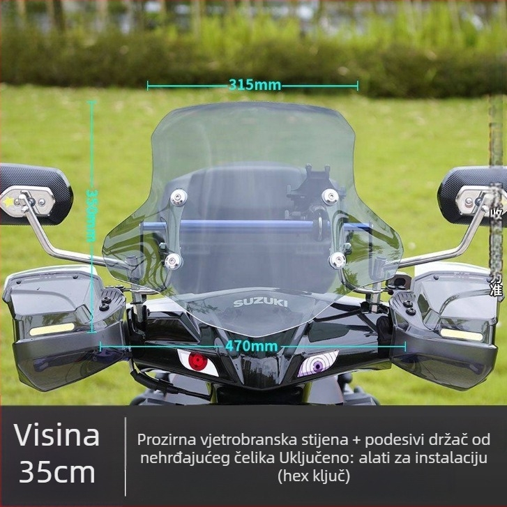 Prednja ploča za podizanje prednjeg vjetrobrana za Afr Suzuki Uy električni skuter – deblje prednje staklo, dodatak za modifikaciju