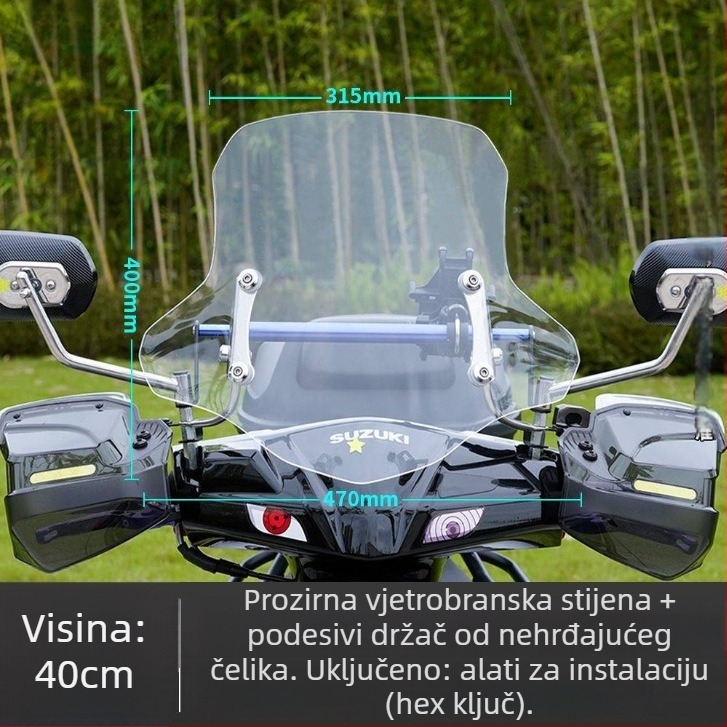 Prednja ploča za podizanje prednjeg vjetrobrana za Afr Suzuki Uy električni skuter – deblje prednje staklo, dodatak za modifikaciju