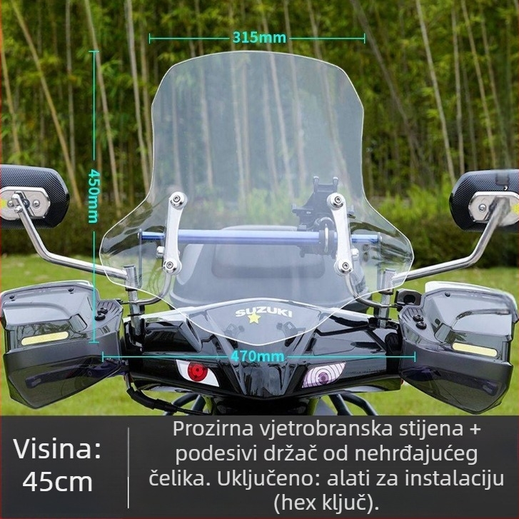 Prednja ploča za podizanje prednjeg vjetrobrana za Afr Suzuki Uy električni skuter – deblje prednje staklo, dodatak za modifikaciju