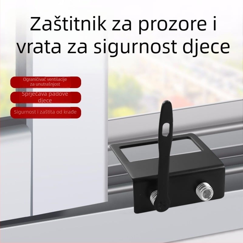 Zatvara prozora tipa F s dvostrukim rupom, dvopunktni mehanizam, mangan čelik, prilagodljiv, zaštita djece za klizne prozore