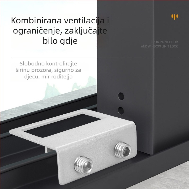 Zatvara prozora tipa F s dvostrukim rupom, dvopunktni mehanizam, mangan čelik, prilagodljiv, zaštita djece za klizne prozore