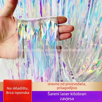 Dekor rekvizит za uređenje prostora: laserska zavjesa s resama kao pozadina za strop; pogodno za večernje zabave i koncerte; materijal: plastika; tip materijala: vrp.