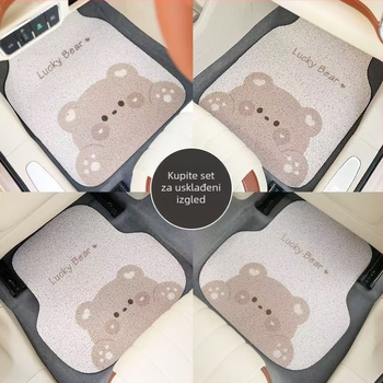 Auto podne prostirke PVC, motiv crtani medvjed, rub s žičanom petljom, prilagodljive, čišćenje usisavačem