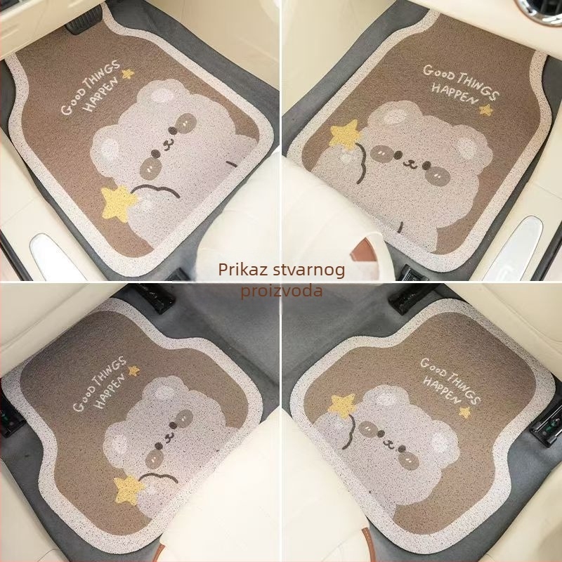 Auto podne prostirke PVC, motiv crtani medvjed, rub s žičanom petljom, prilagodljive, čišćenje usisavačem