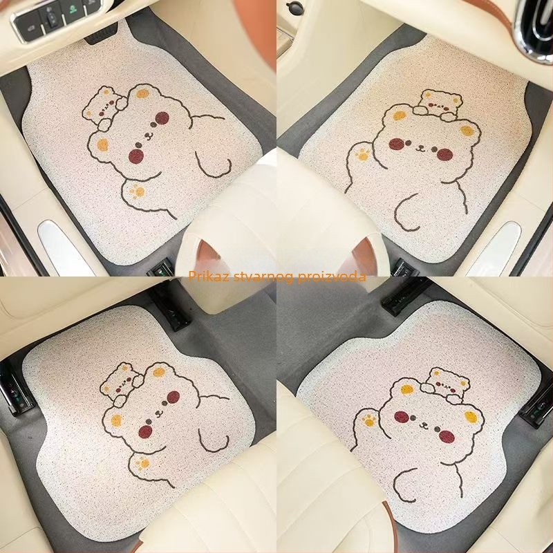 Auto podne prostirke PVC, motiv crtani medvjed, rub s žičanom petljom, prilagodljive, čišćenje usisavačem
