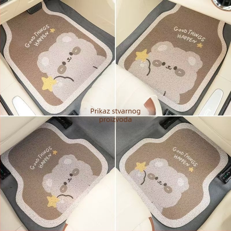 Auto podne prostirke PVC, motiv crtani medvjed, rub s žičanom petljom, prilagodljive, čišćenje usisavačem