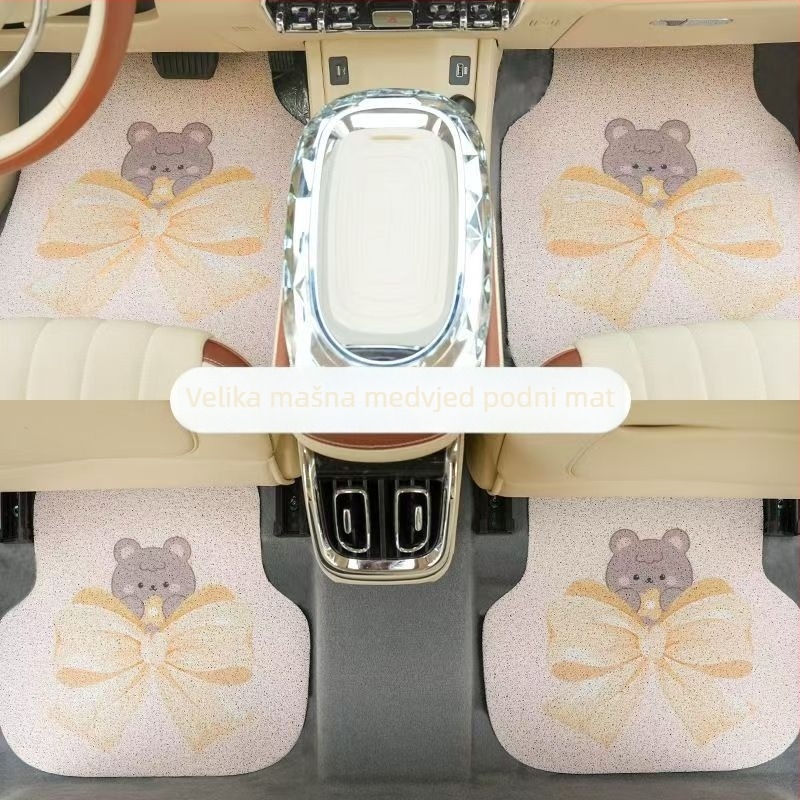 Auto podne prostirke PVC, motiv crtani medvjed, rub s žičanom petljom, prilagodljive, čišćenje usisavačem