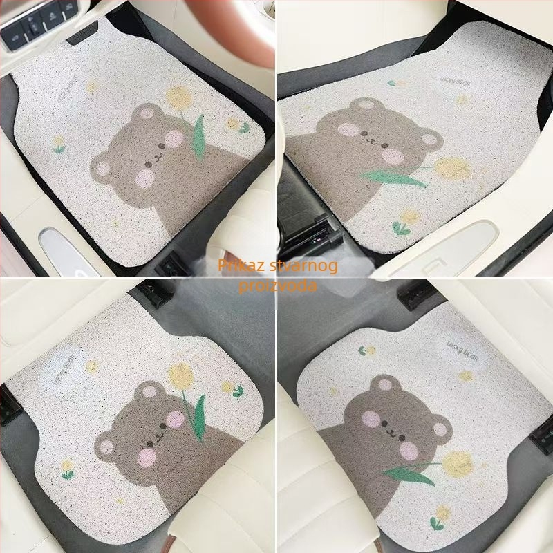 Auto podne prostirke PVC, motiv crtani medvjed, rub s žičanom petljom, prilagodljive, čišćenje usisavačem
